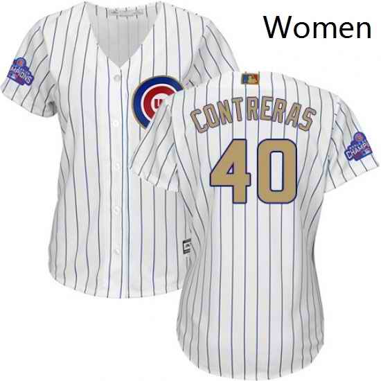 Womens Majestic Chicago Cubs 40 Willson Contreras Authentic White 2017 Gold Program MLB Jersey
